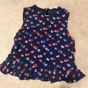 Rebecca Taylor navy and multi color floral print ruffled tank top size 6